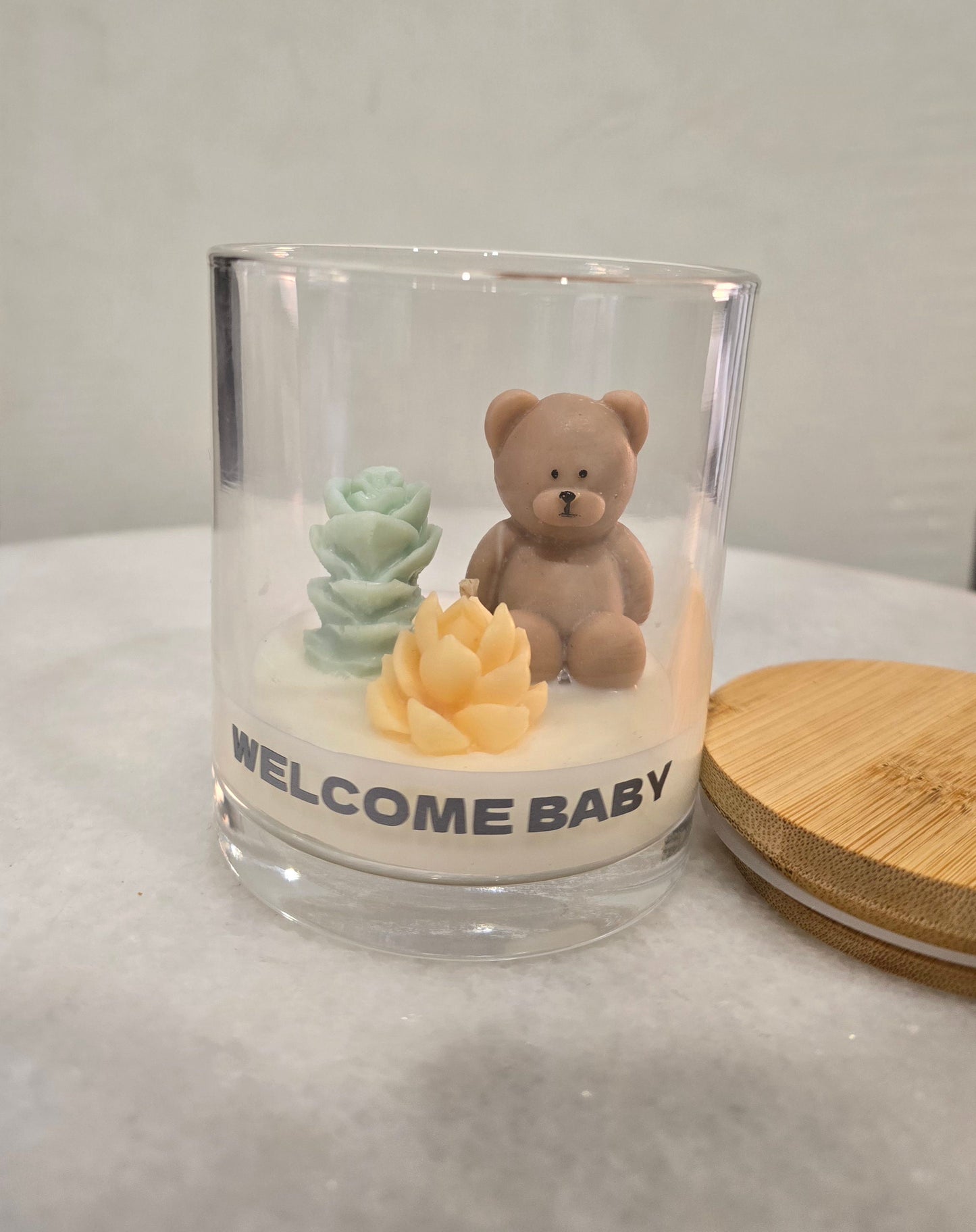 Welcome Baby Candle – Customizable Flowers & Vinyl Message